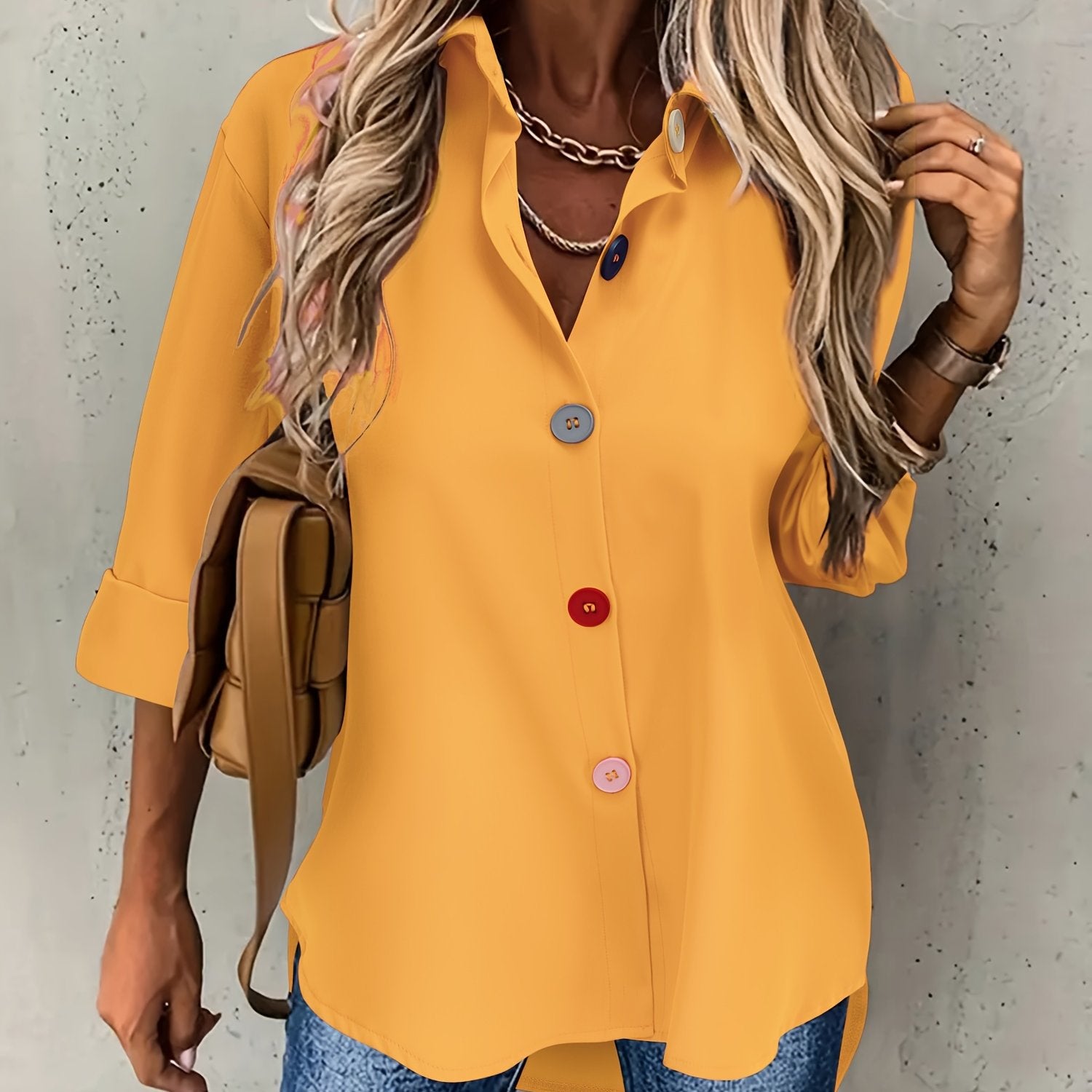Damen Casual Bluse mit Knopfleiste
