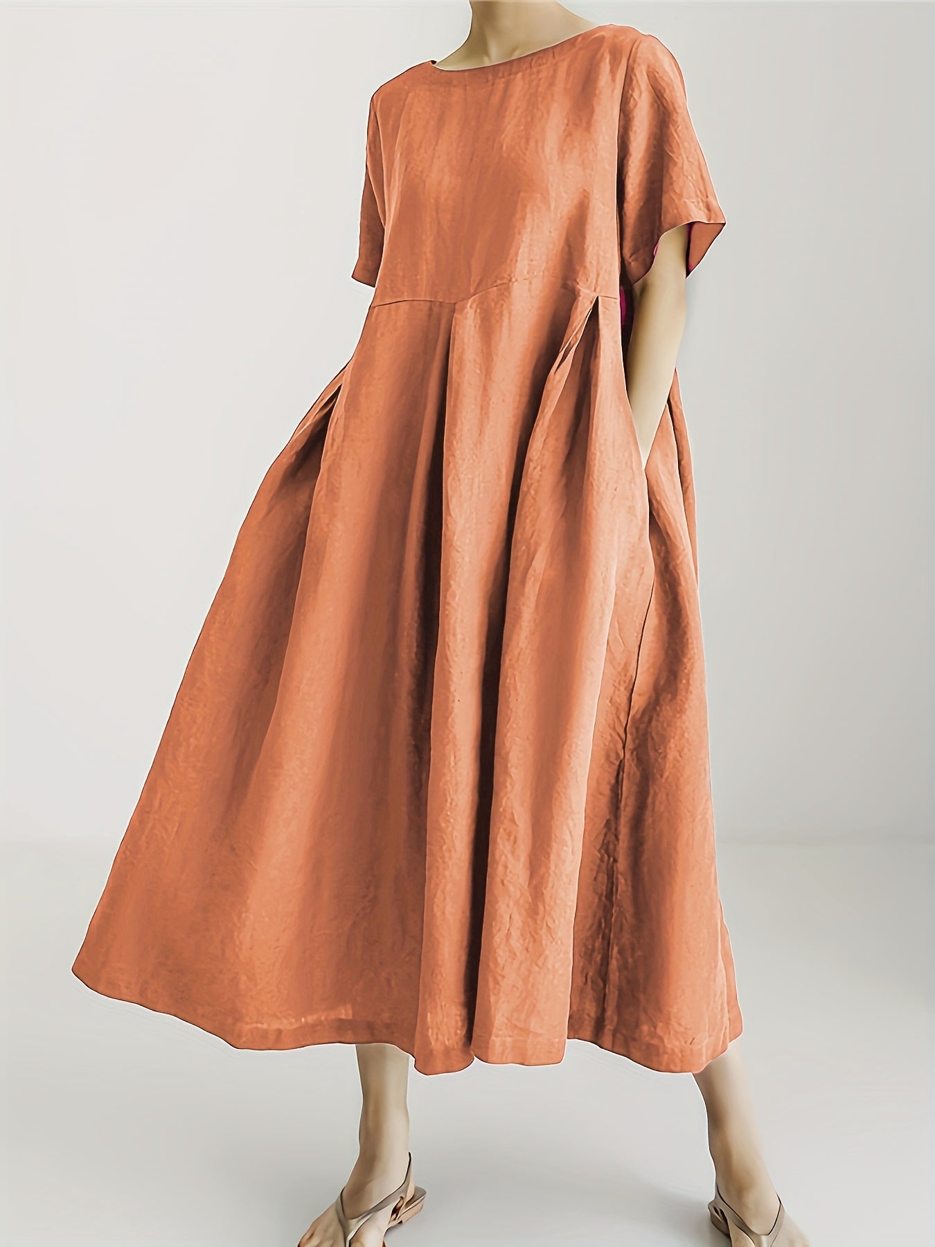 Damen Lockeres Leinenkleid für Frühling und Sommer