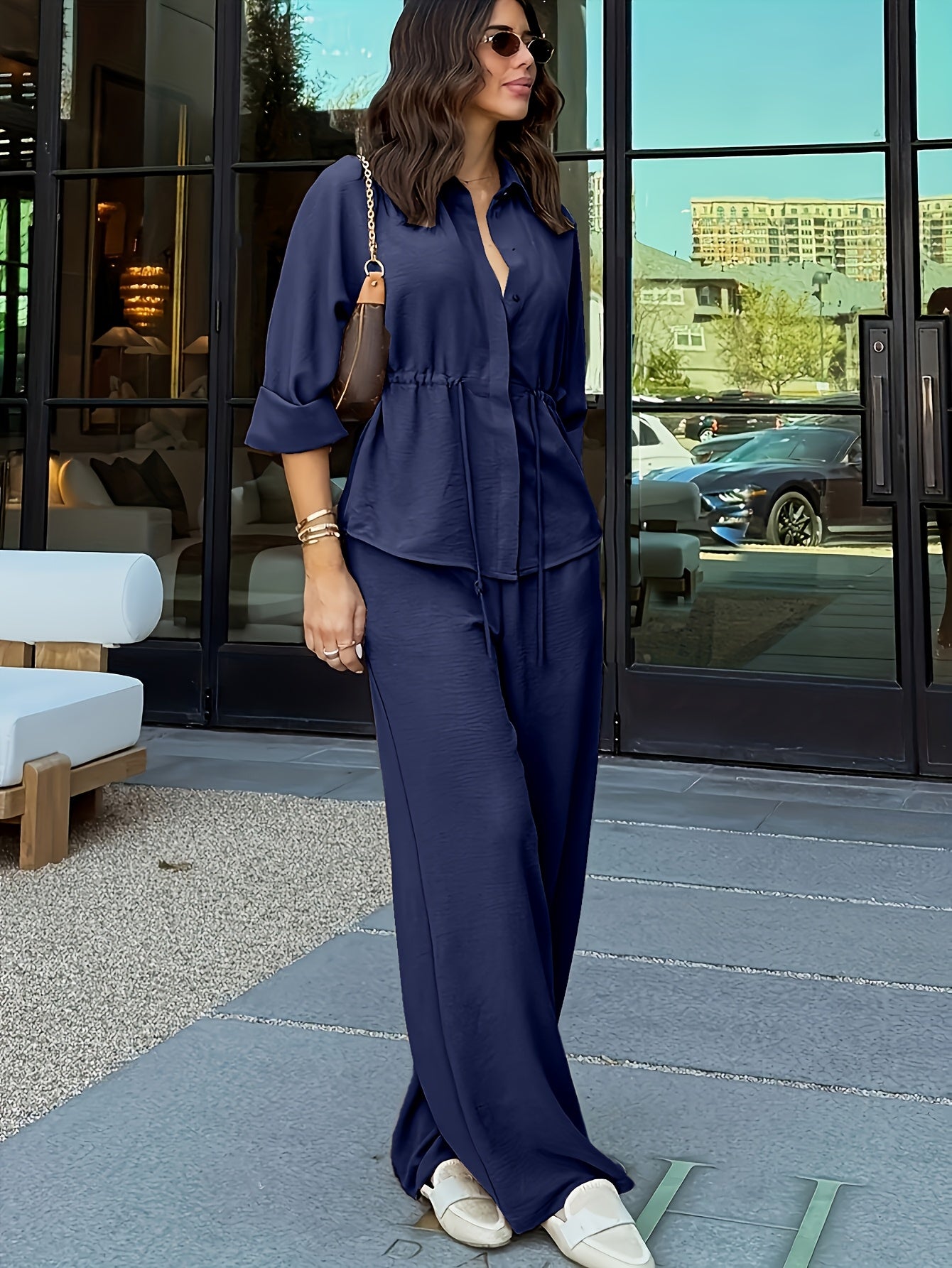 Damen Zweiteiliges Set mit Bluse und Weit geschnittener Hose