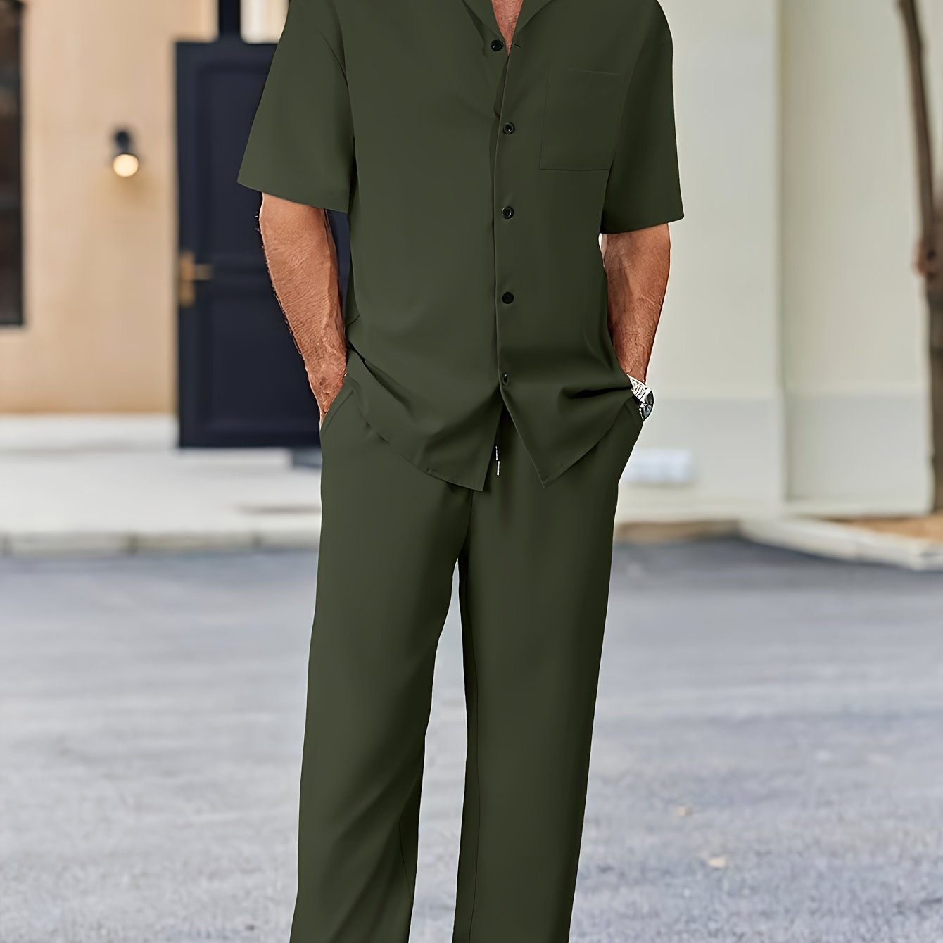 Herren Kurzarm Set mit Hemd und Lockerer Hose