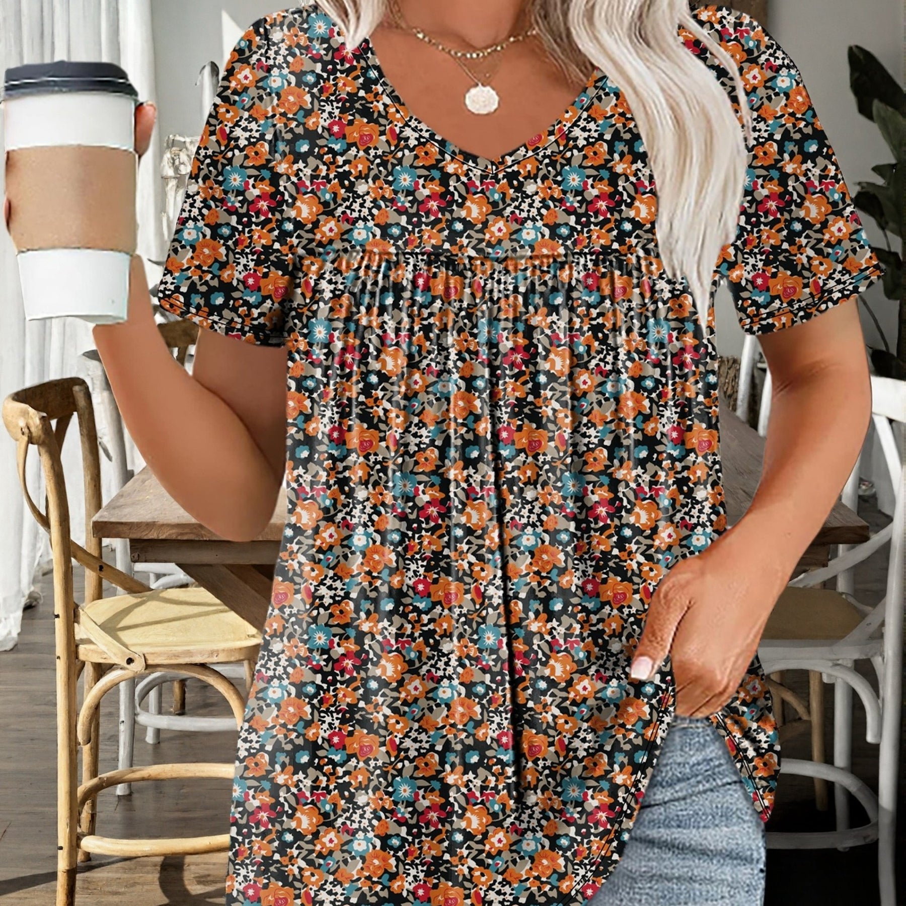 Damen Plus Size T-Shirt – Floraler Print Elegant
