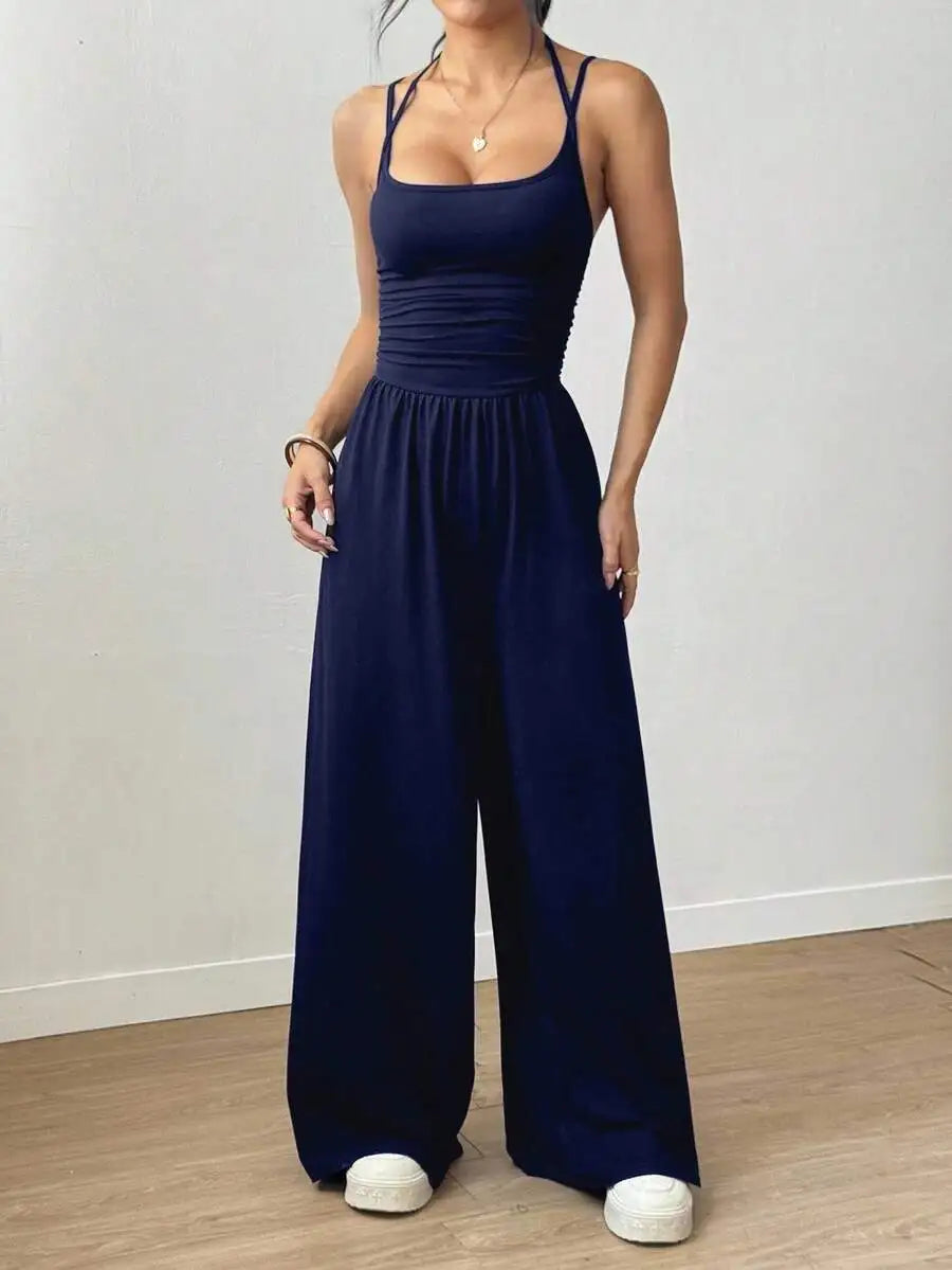 Damen Sommer-Overall mit Neckholder und Geradem Bein
