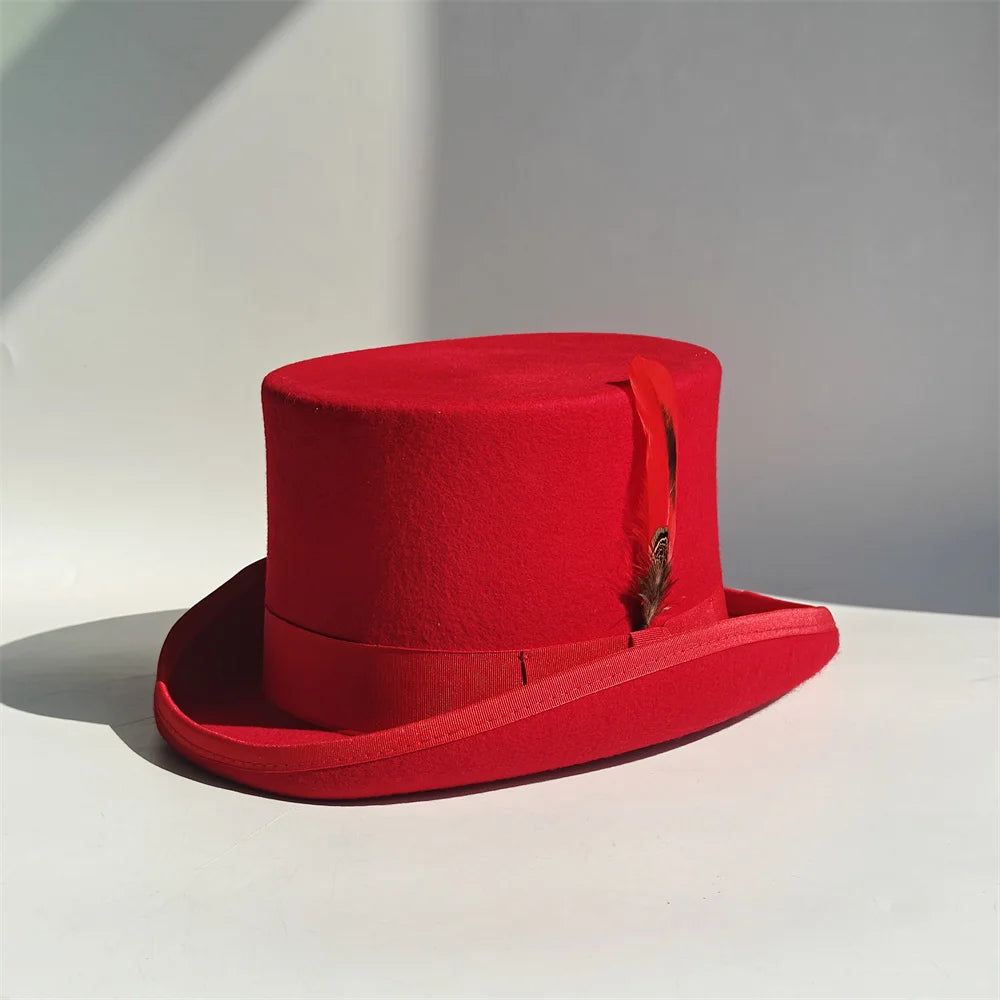 Lila Fedora Hut aus 100% Wolle mit Feder