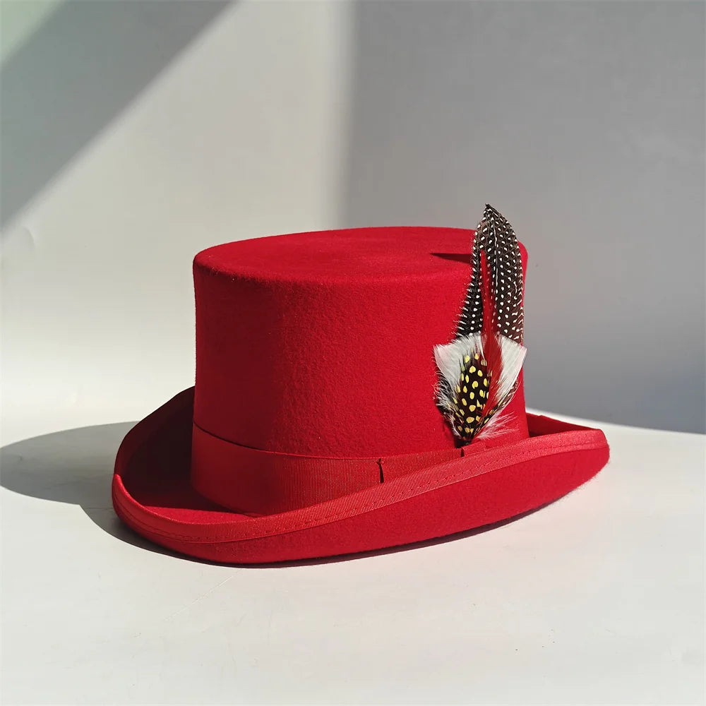 Lila Fedora Hut aus 100% Wolle mit Feder