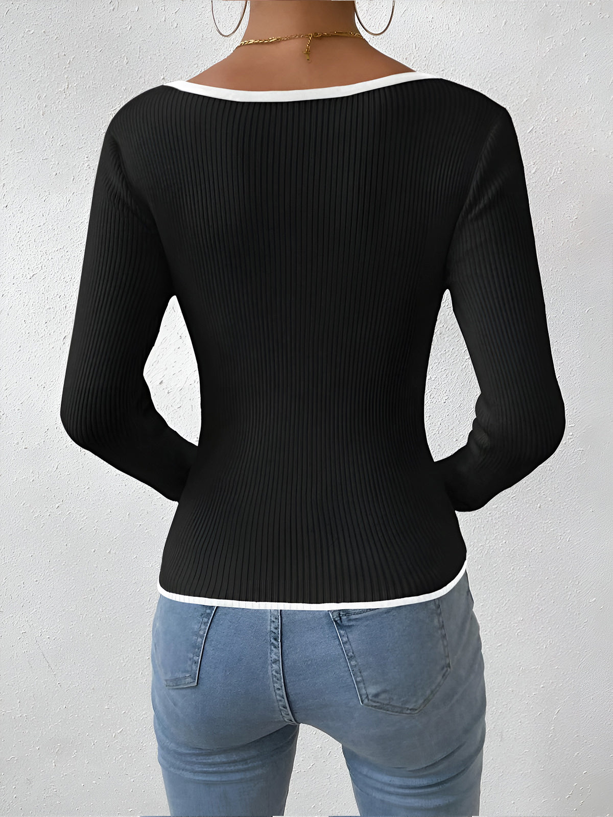 Claire | Damen Sommer Strickpullover mit Kontrastbesatz