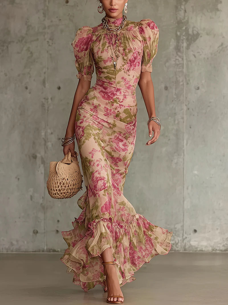 Patricia Damen Maxikleid – Floral & Elegant mit Ärmeln
