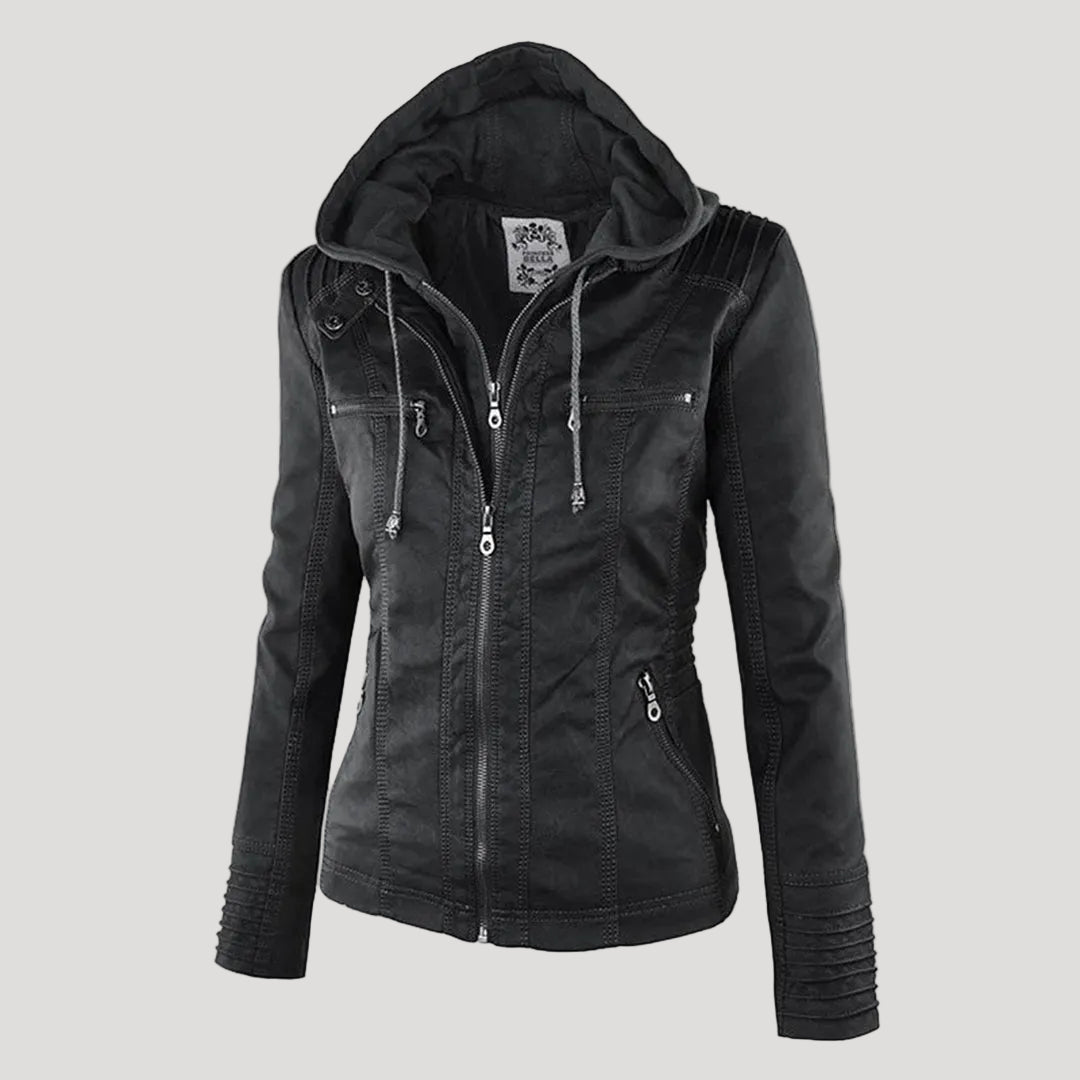Damen Wetterfeste Lederlook-Jacke mit Kapuze