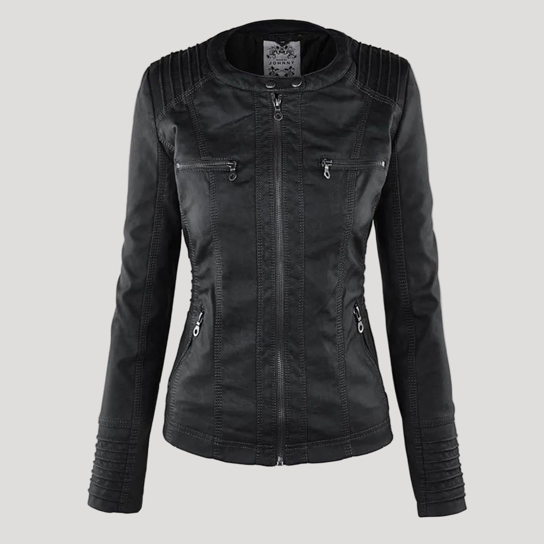 Damen Wetterfeste Lederlook-Jacke mit Kapuze