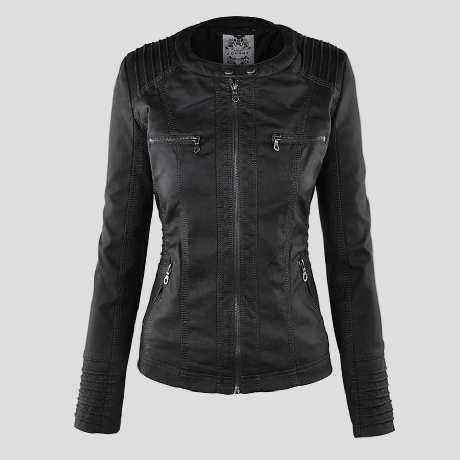 Damen Wetterfeste Lederlook-Jacke mit Kapuze