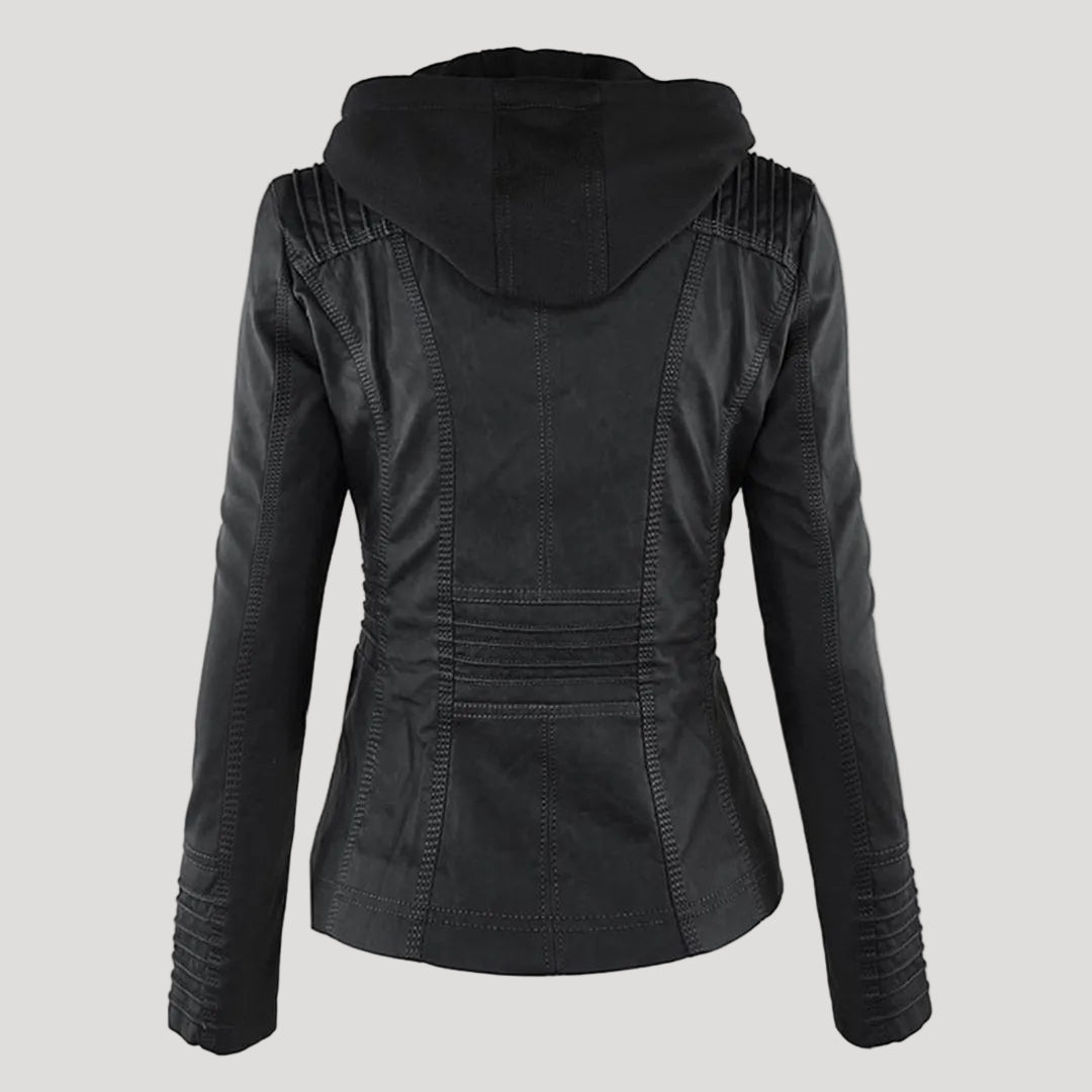 Damen Wetterfeste Lederlook-Jacke mit Kapuze