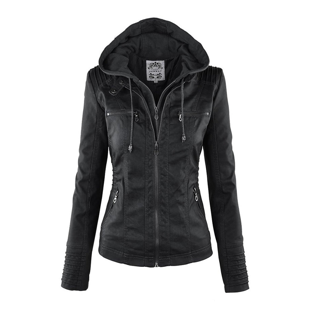 Damen Wetterfeste Lederlook-Jacke mit Kapuze