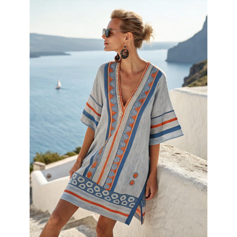 Damen Besticktes Boho Kaftankleid