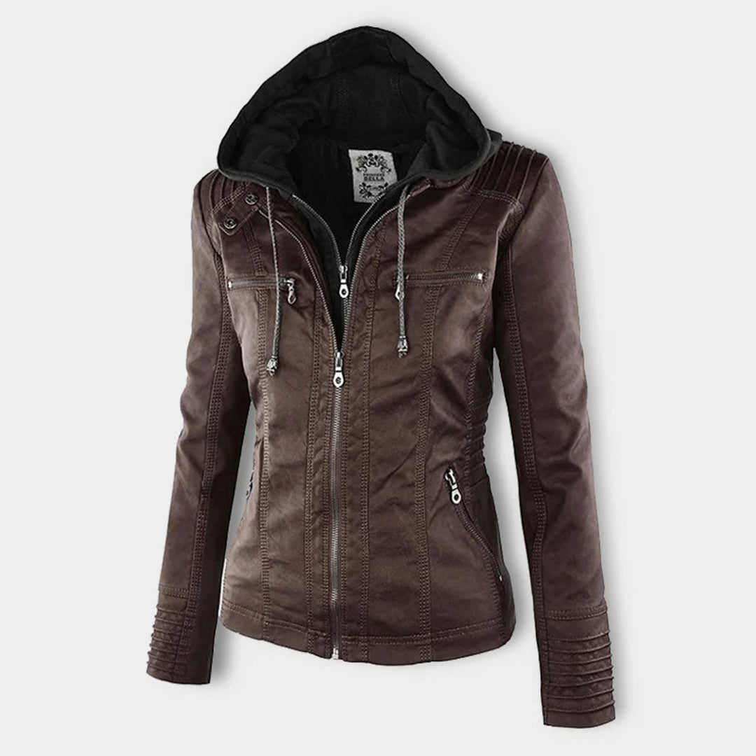 Damen Wetterfeste Lederlook-Jacke mit Kapuze