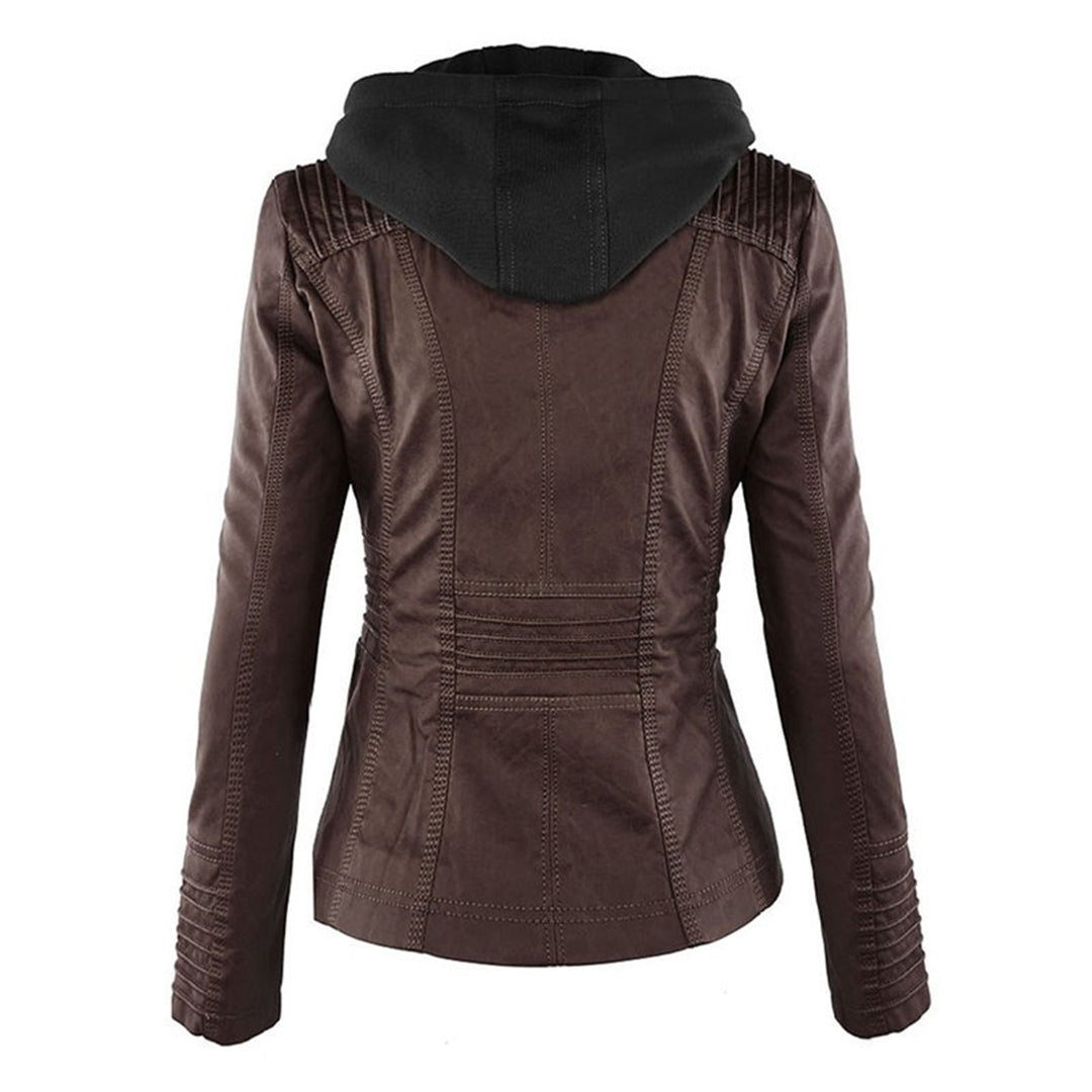 Damen Wetterfeste Lederlook-Jacke mit Kapuze