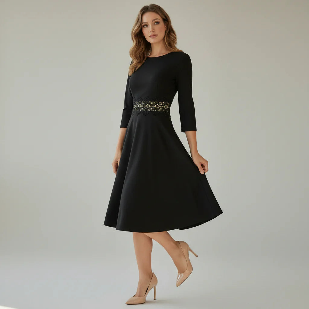 Damen A-Linien-Kleid mit Ärmeln & Knielanger Passform