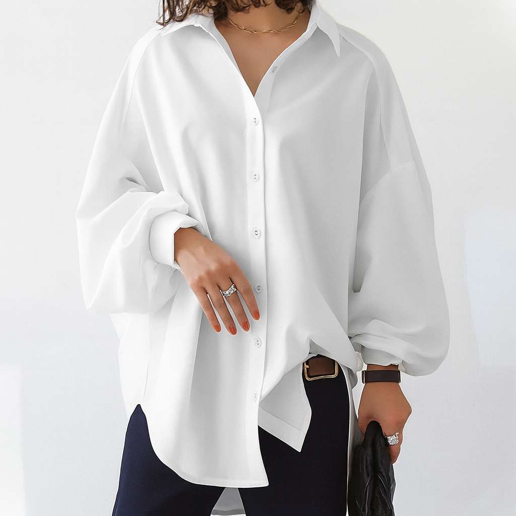 Blanche Damen Oversize Bluse – Weißes Hemd mit Ballonärmeln