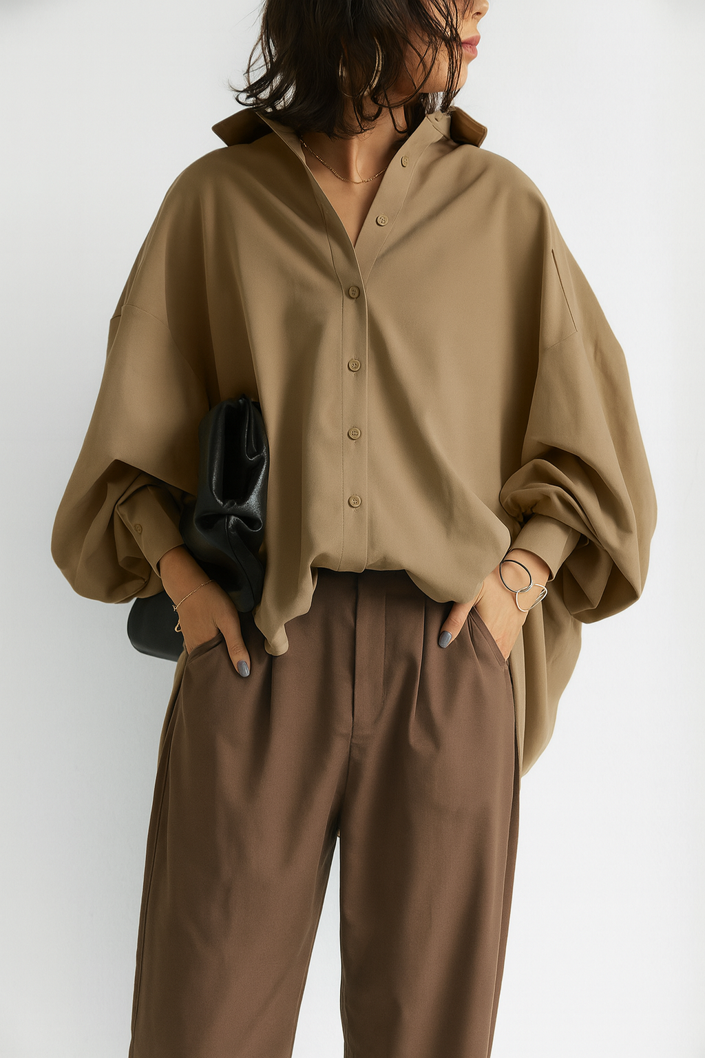 Blanche Damen Oversize Bluse – Weißes Hemd mit Ballonärmeln