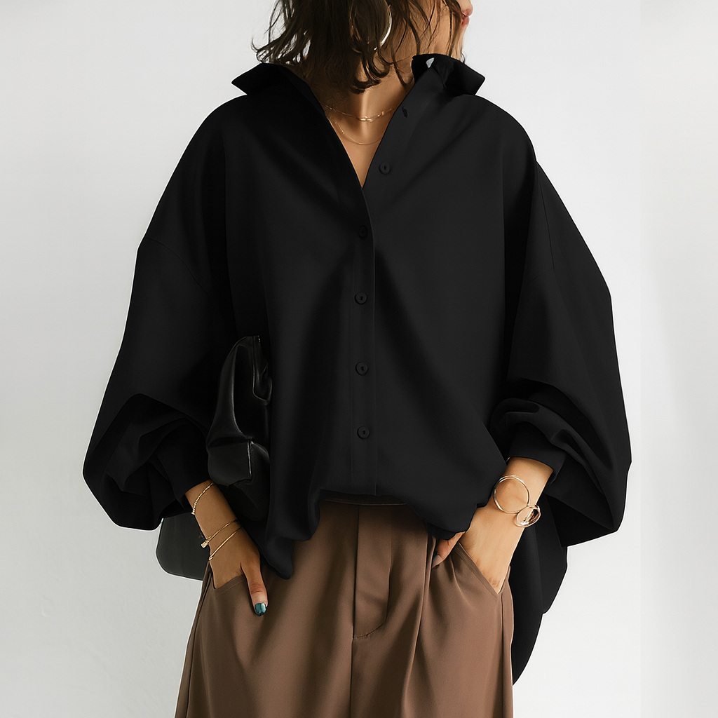 Blanche Damen Oversize Bluse – Weißes Hemd mit Ballonärmeln
