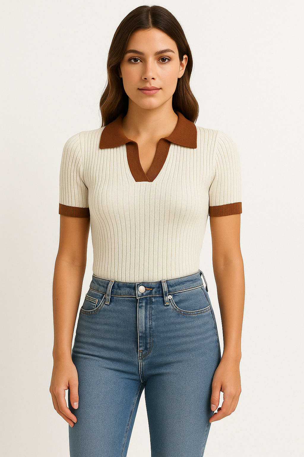 Almudena Damen Polo – Strick Kurzarm Elegant