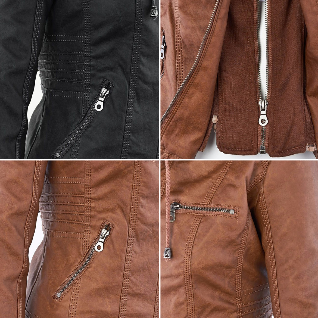 Damen Wetterfeste Lederlook-Jacke mit Kapuze