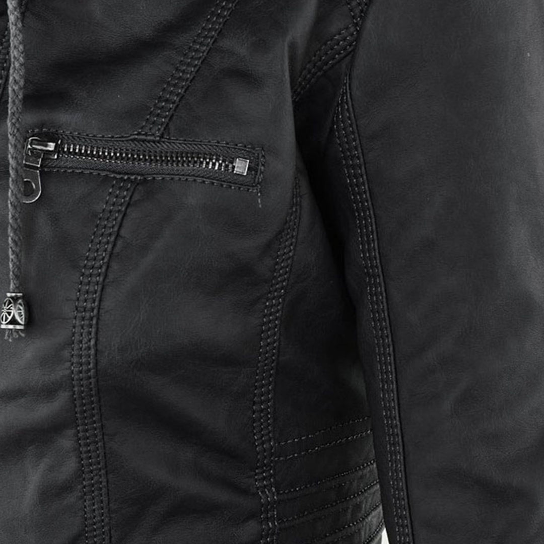 Damen Wetterfeste Lederlook-Jacke mit Kapuze
