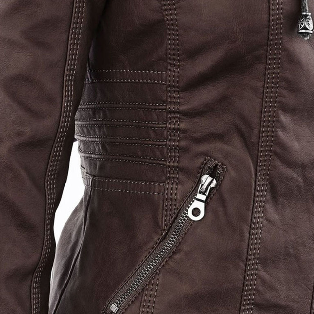 Damen Wetterfeste Lederlook-Jacke mit Kapuze