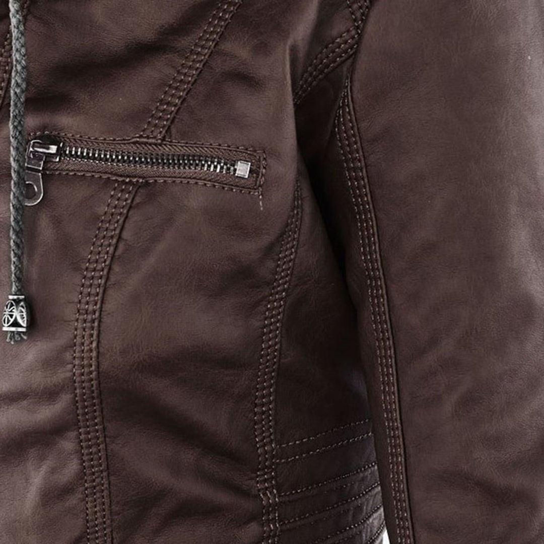 Damen Wetterfeste Lederlook-Jacke mit Kapuze