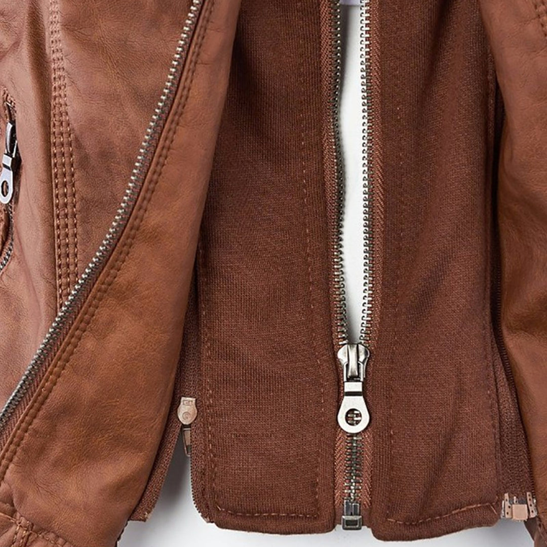 Damen Wetterfeste Lederlook-Jacke mit Kapuze