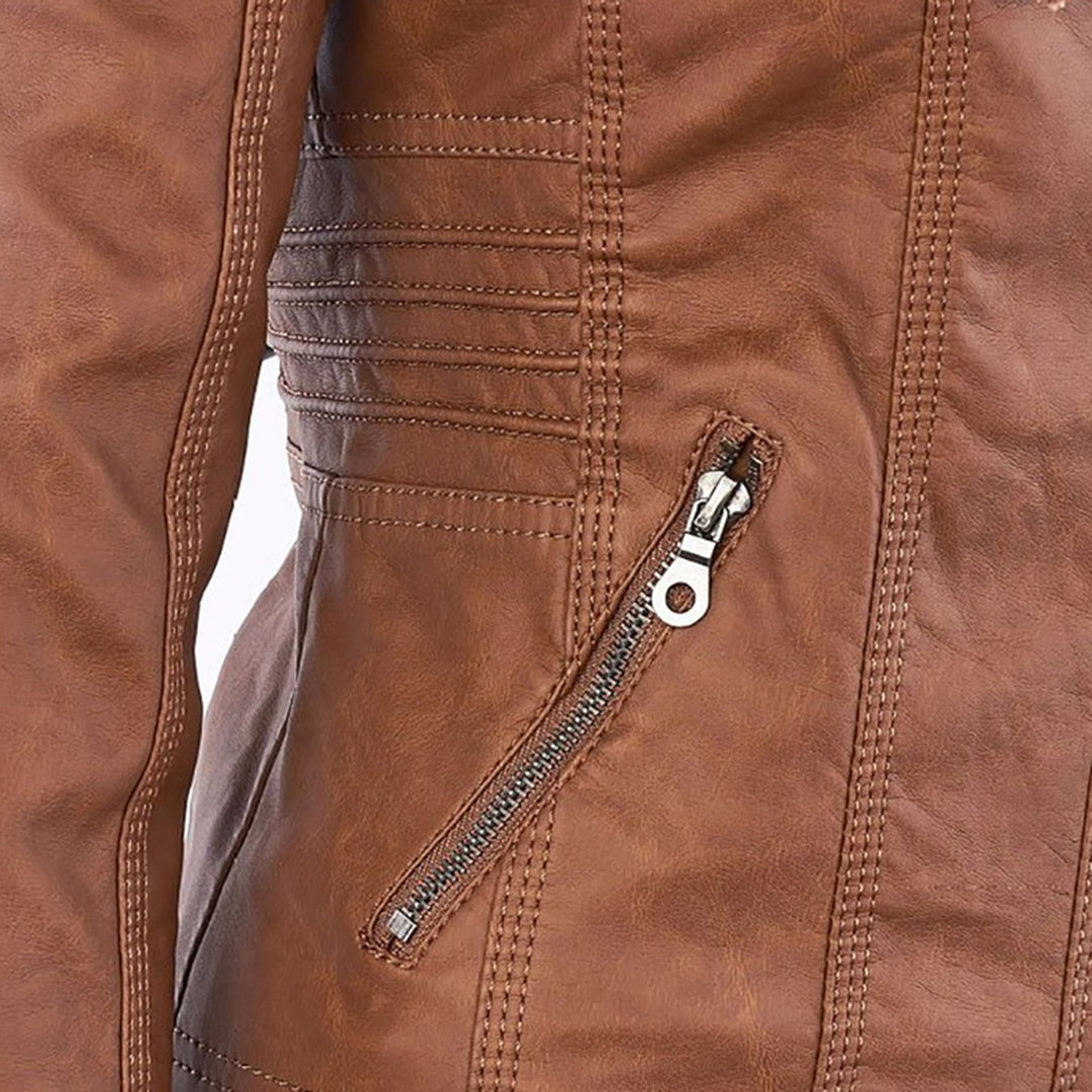 Damen Wetterfeste Lederlook-Jacke mit Kapuze