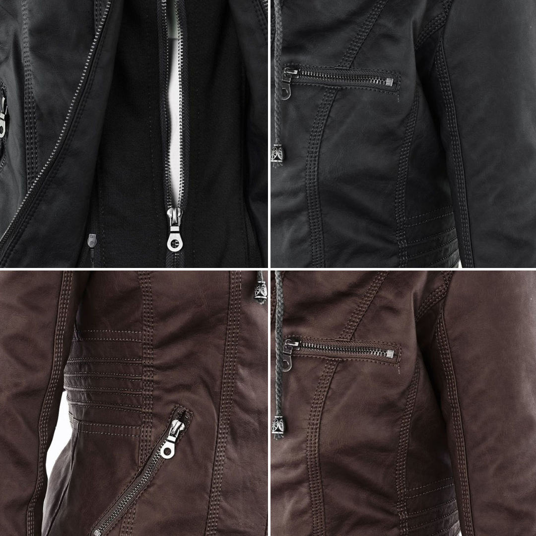Damen Wetterfeste Lederlook-Jacke mit Kapuze