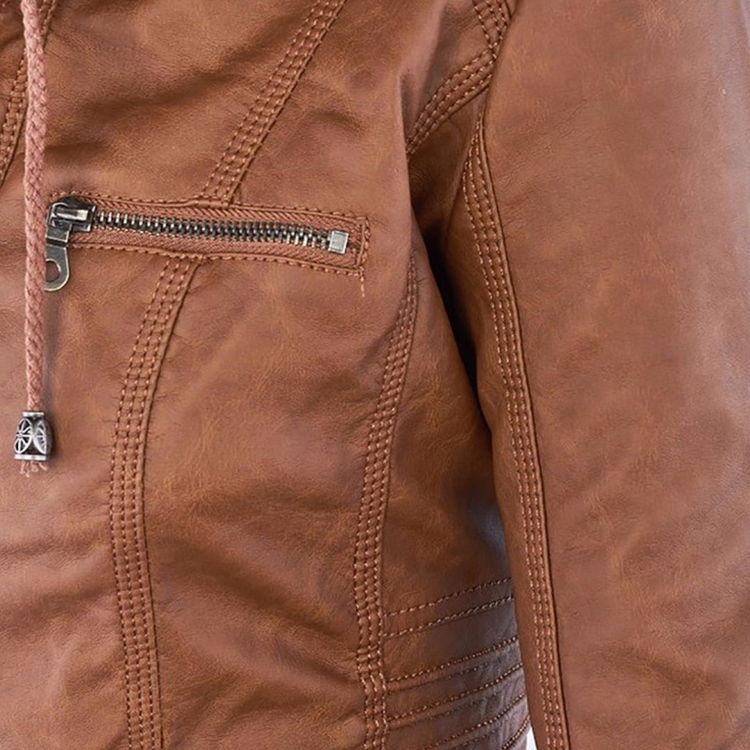 Damen Wetterfeste Lederlook-Jacke mit Kapuze