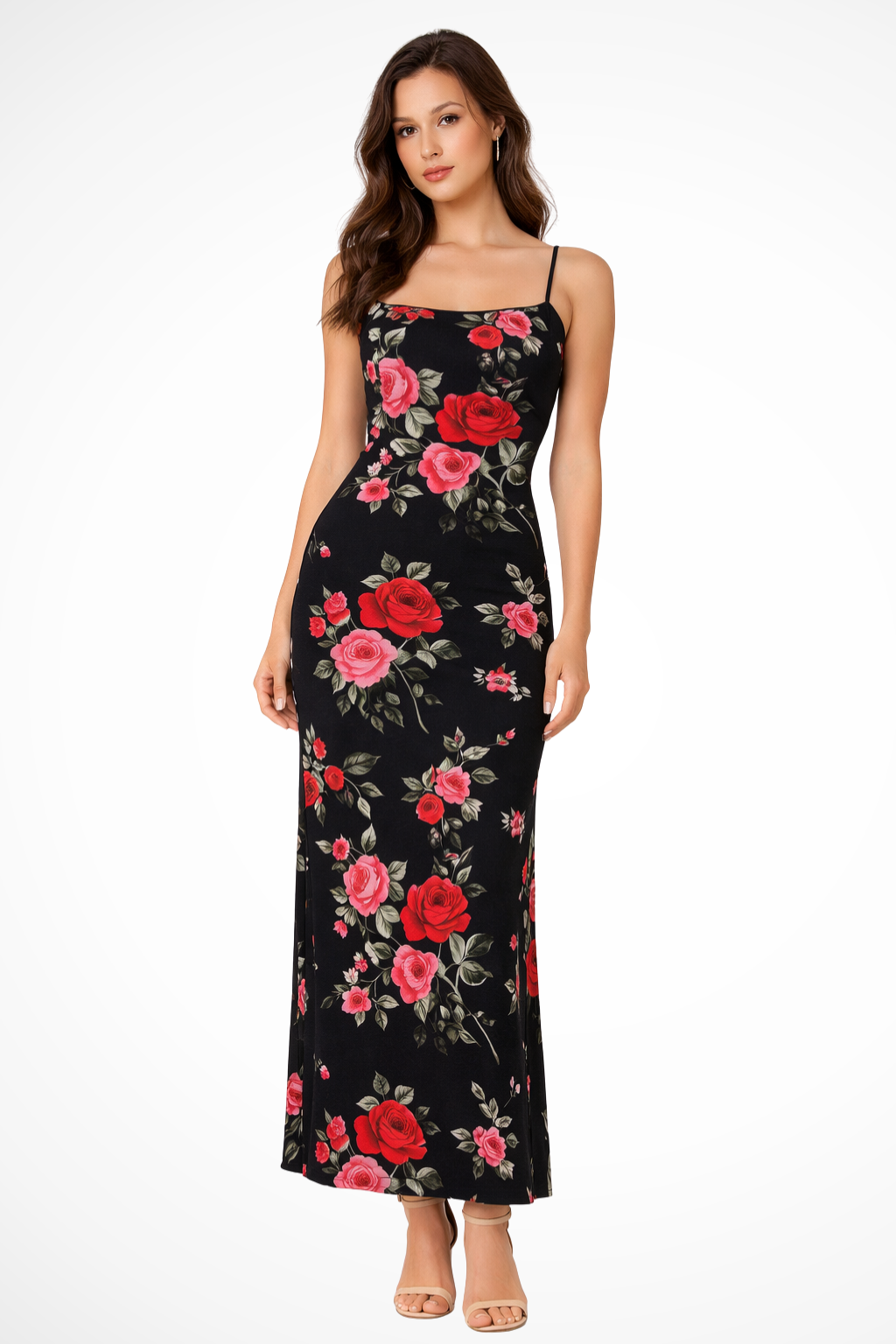 Elara Damen Maxikleid – Floral & Spaghettiträger Sommer Elegant