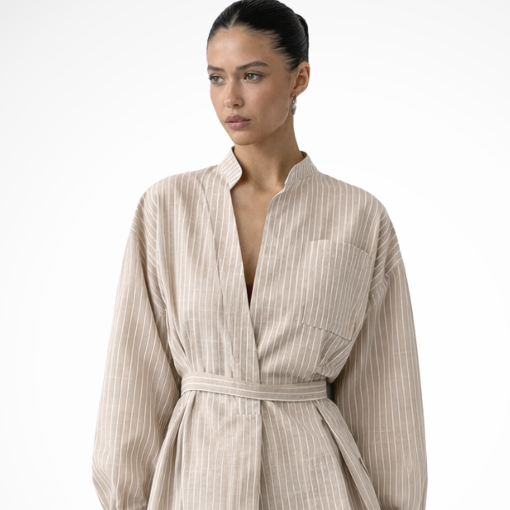 Maren | Damen Bluse – Gestreift & Tailliert mit Gürtel Elegant