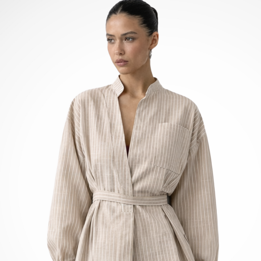 Maren | Damen Bluse – Gestreift & Tailliert mit Gürtel Elegant