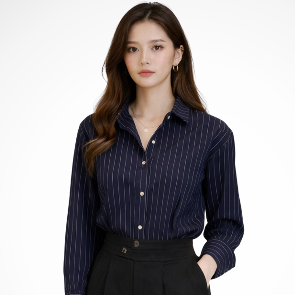 Nella | Damen Bluse – Gestreift & Klassischer Kragen Modern