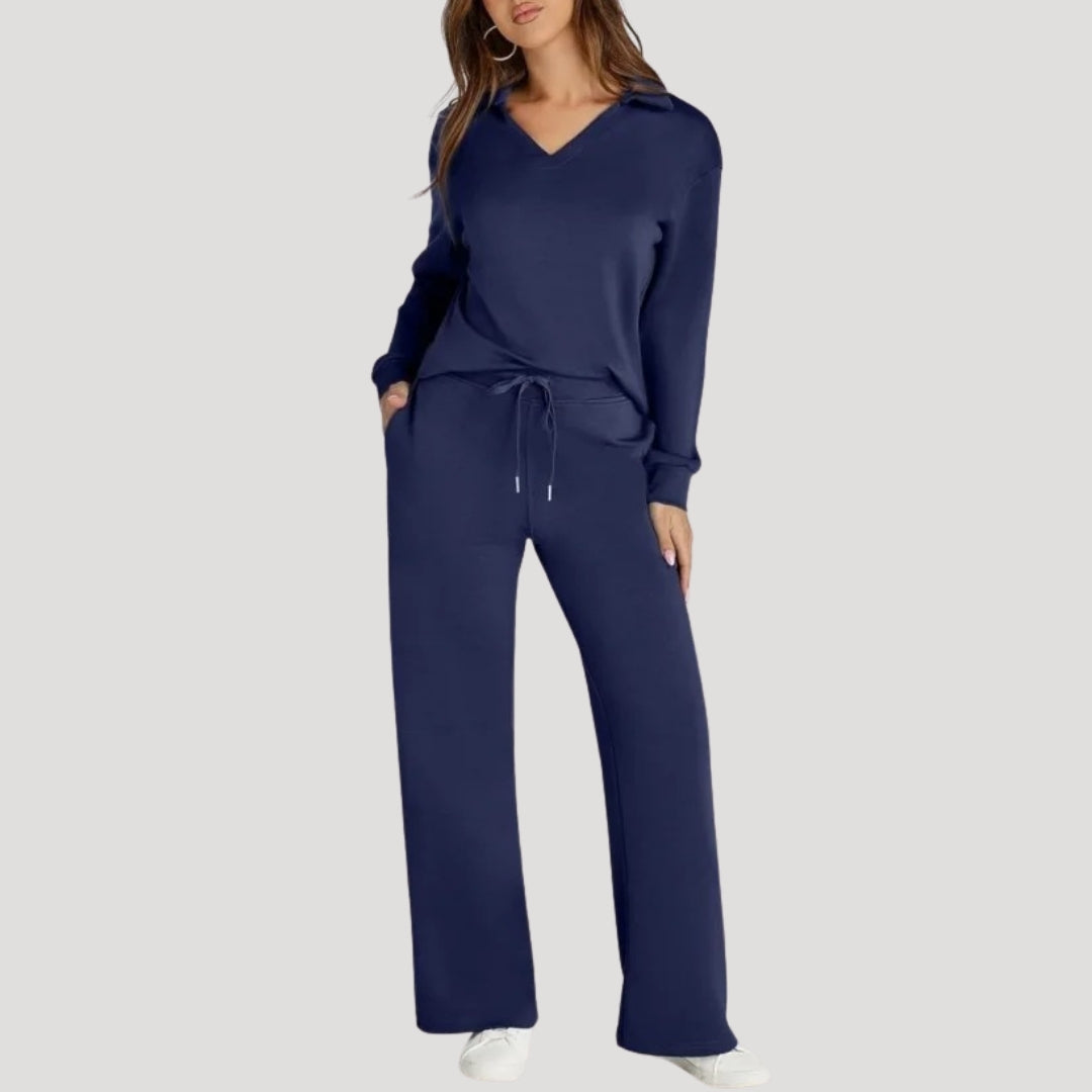 Damen Strick Loungewear Set – V-Ausschnitt Top & Hose