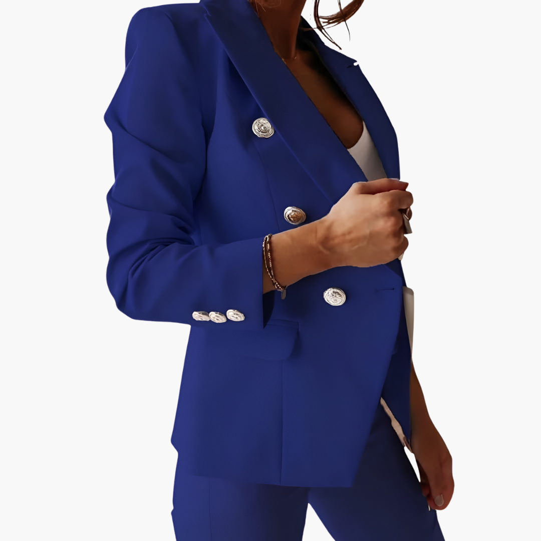 Damen Kostümset mit Strukturblazer und gerader Hose