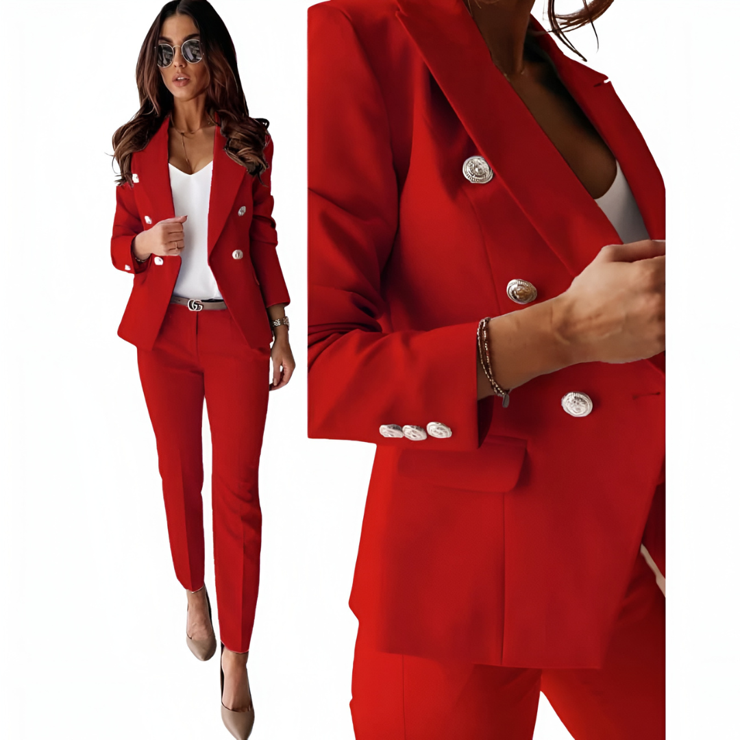 Damen Kostümset mit Strukturblazer und gerader Hose