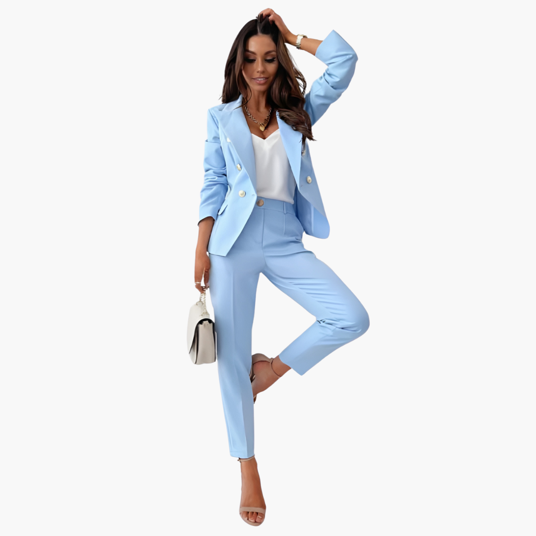 Damen Kostümset mit Strukturblazer und gerader Hose