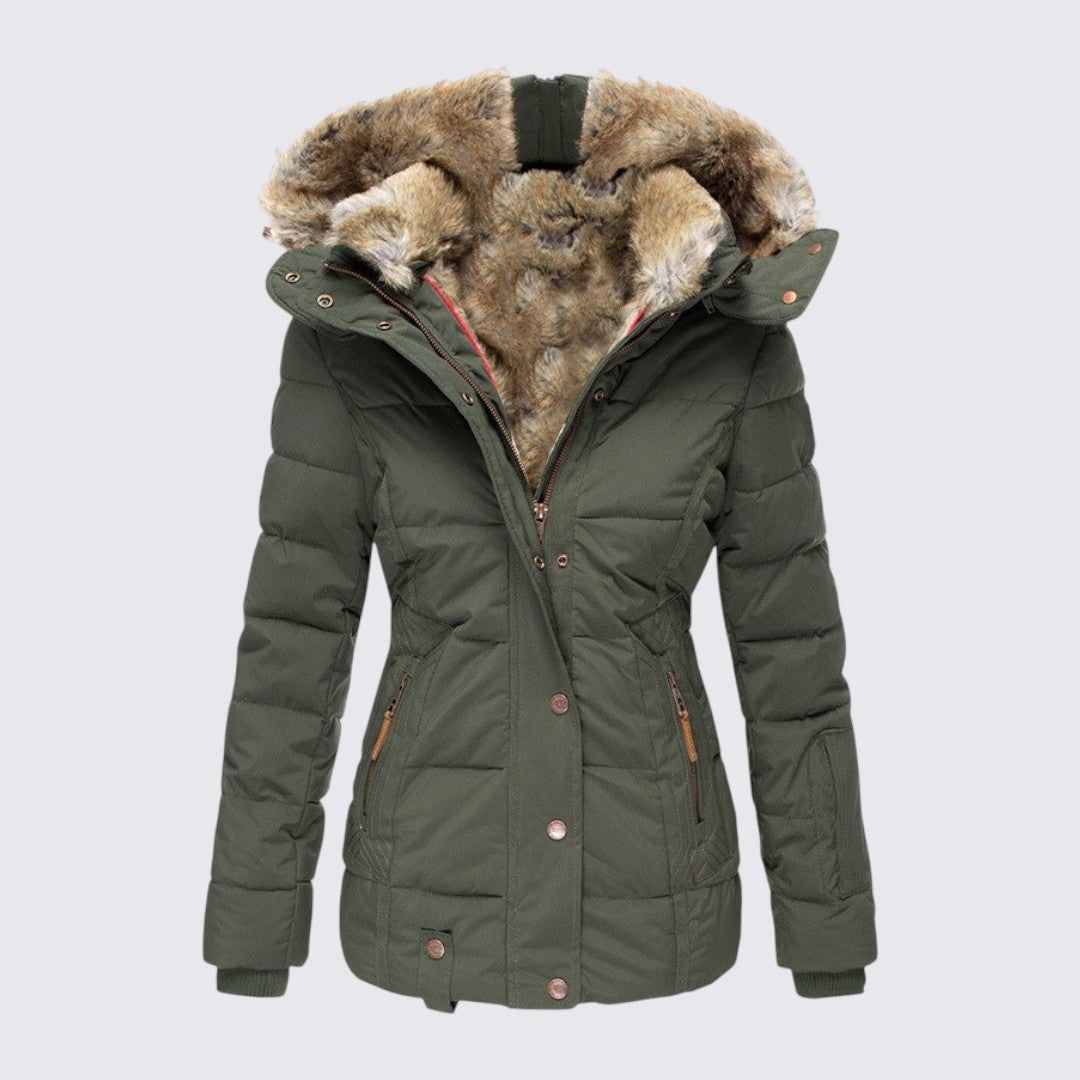 Damen Winterjacke mit Fellkapuze - Gefütterte Steppjacke - Warm Gefüttert