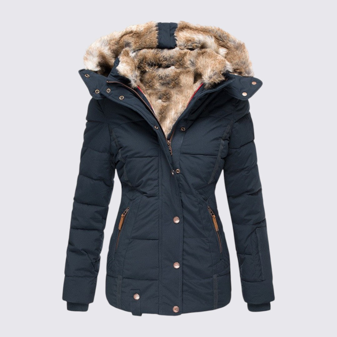 Damen Winterjacke mit Fellkapuze - Gefütterte Steppjacke - Warm Gefüttert