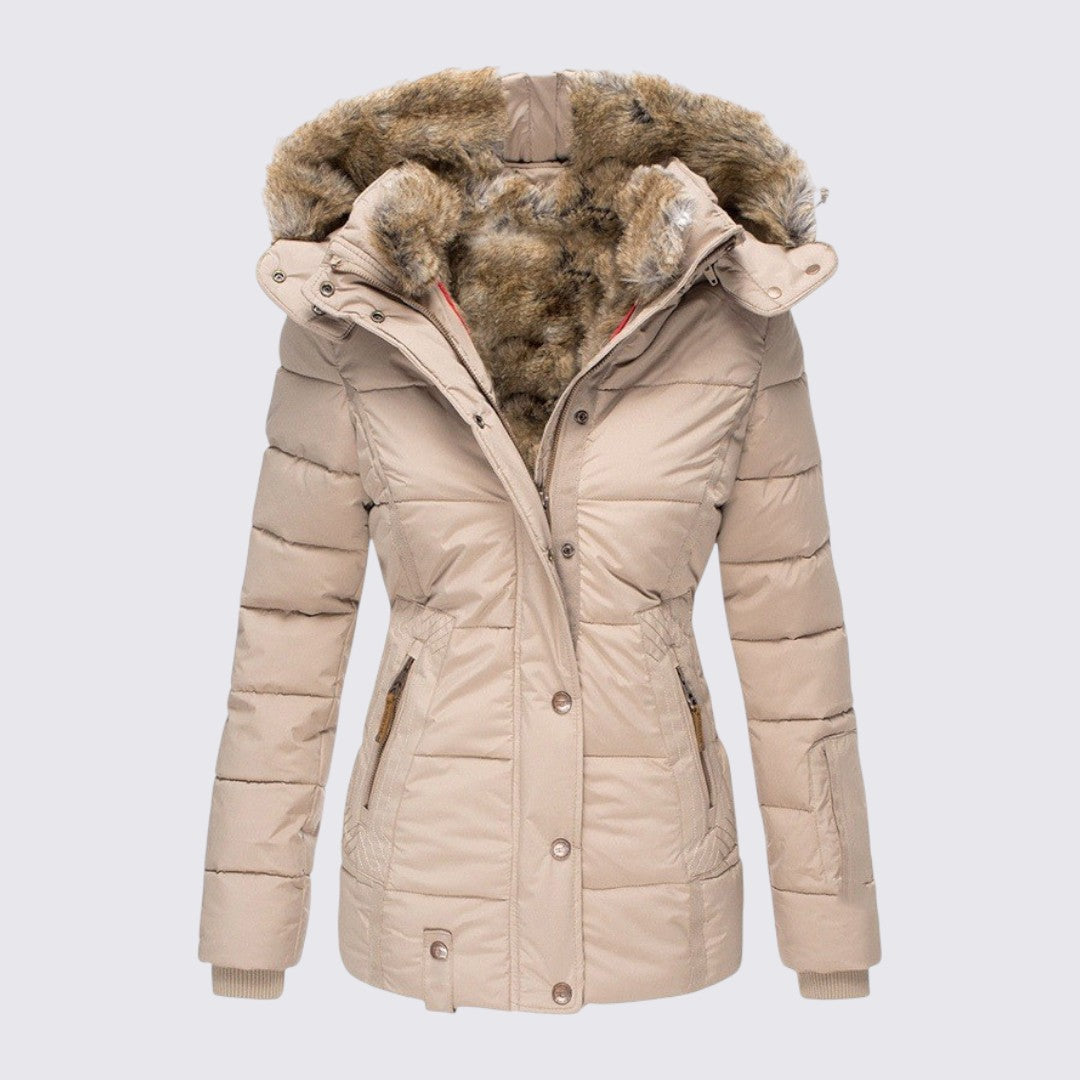Damen Winterjacke mit Fellkapuze - Gefütterte Steppjacke - Warm Gefüttert