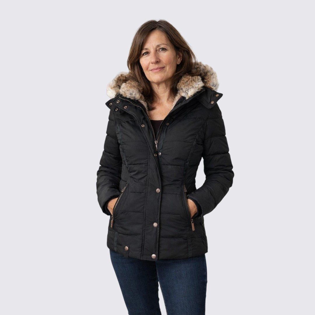 Damen Winterjacke mit Fellkapuze - Gefütterte Steppjacke - Warm Gefüttert