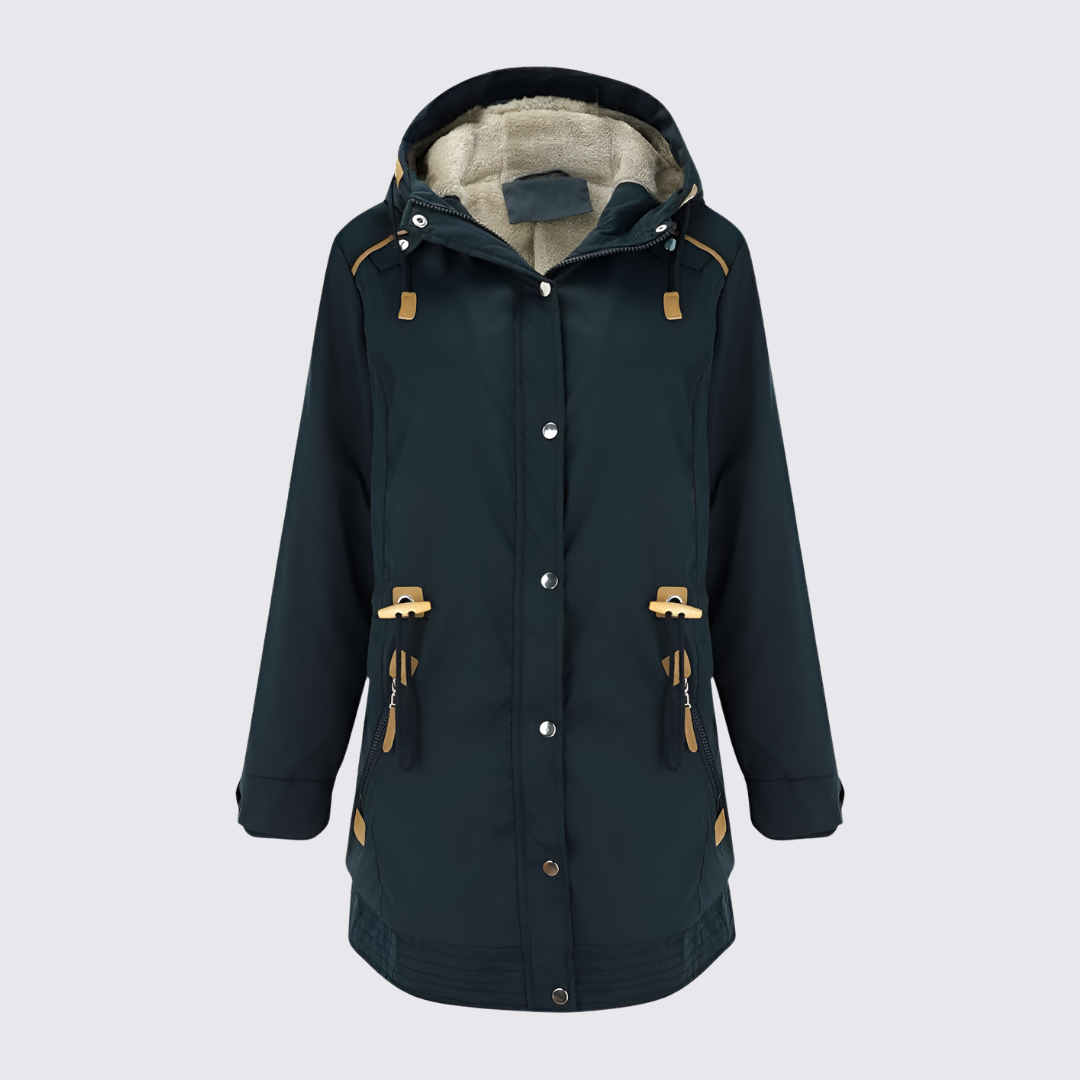 Damen Winterjacke mit Kapuze – Gefütterte Jacke – Lang Geschnitten