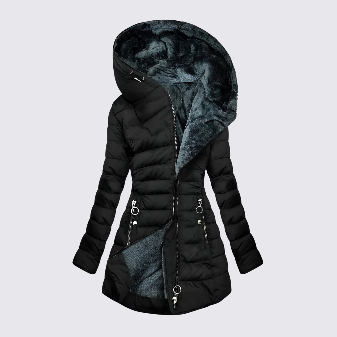 Damen Winterjacke mit Kapuze – Gefütterte Jacke – Lang Geschnitten