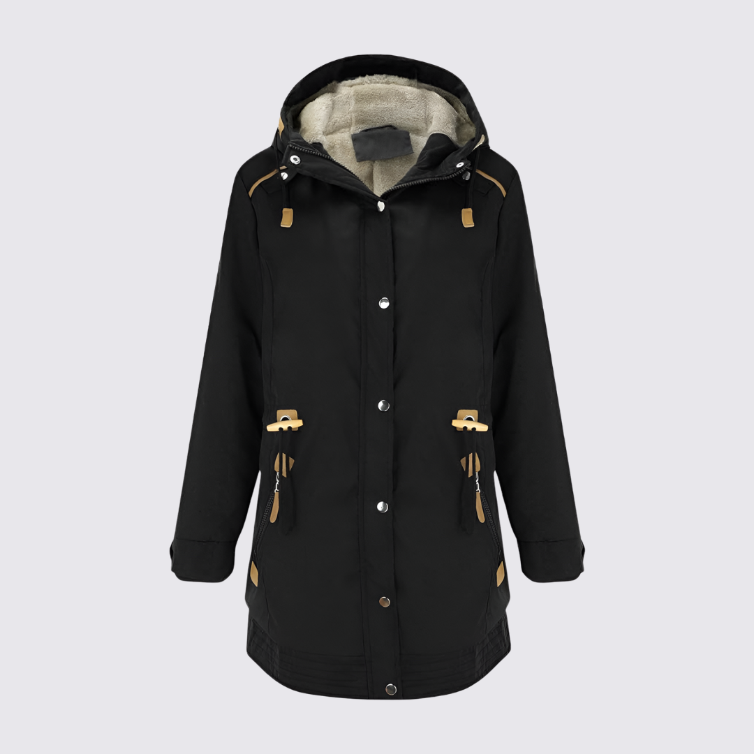 Damen Winterjacke mit Kapuze – Gefütterte Jacke – Lang Geschnitten