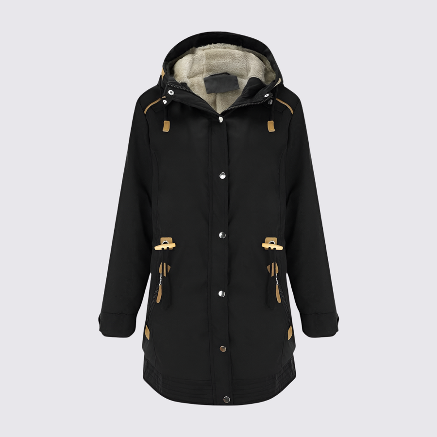 Damen Winterjacke mit Kapuze – Gefütterte Jacke – Lang Geschnitten
