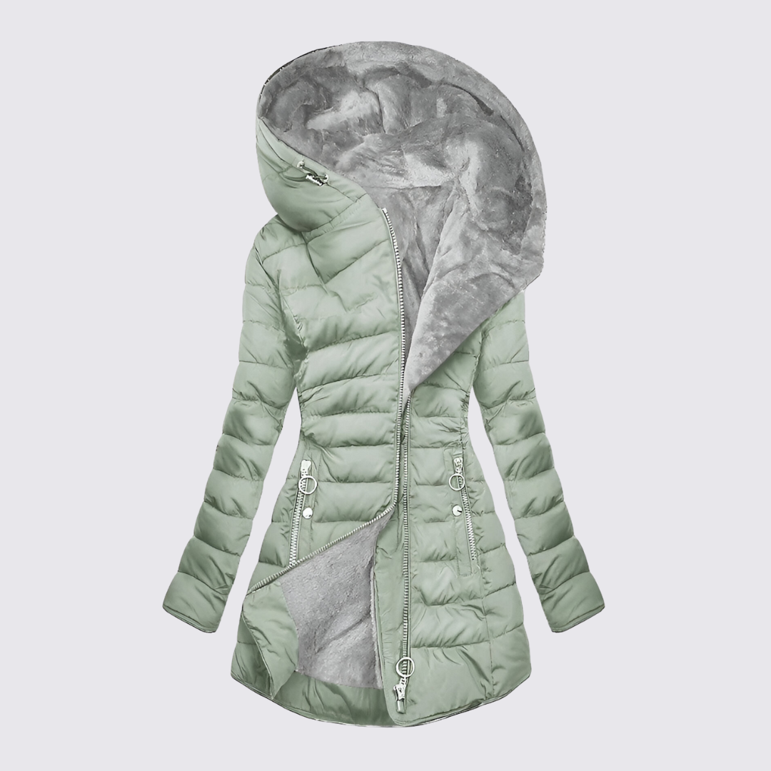 Damen Winterjacke mit Kapuze – Gefütterte Jacke – Lang Geschnitten