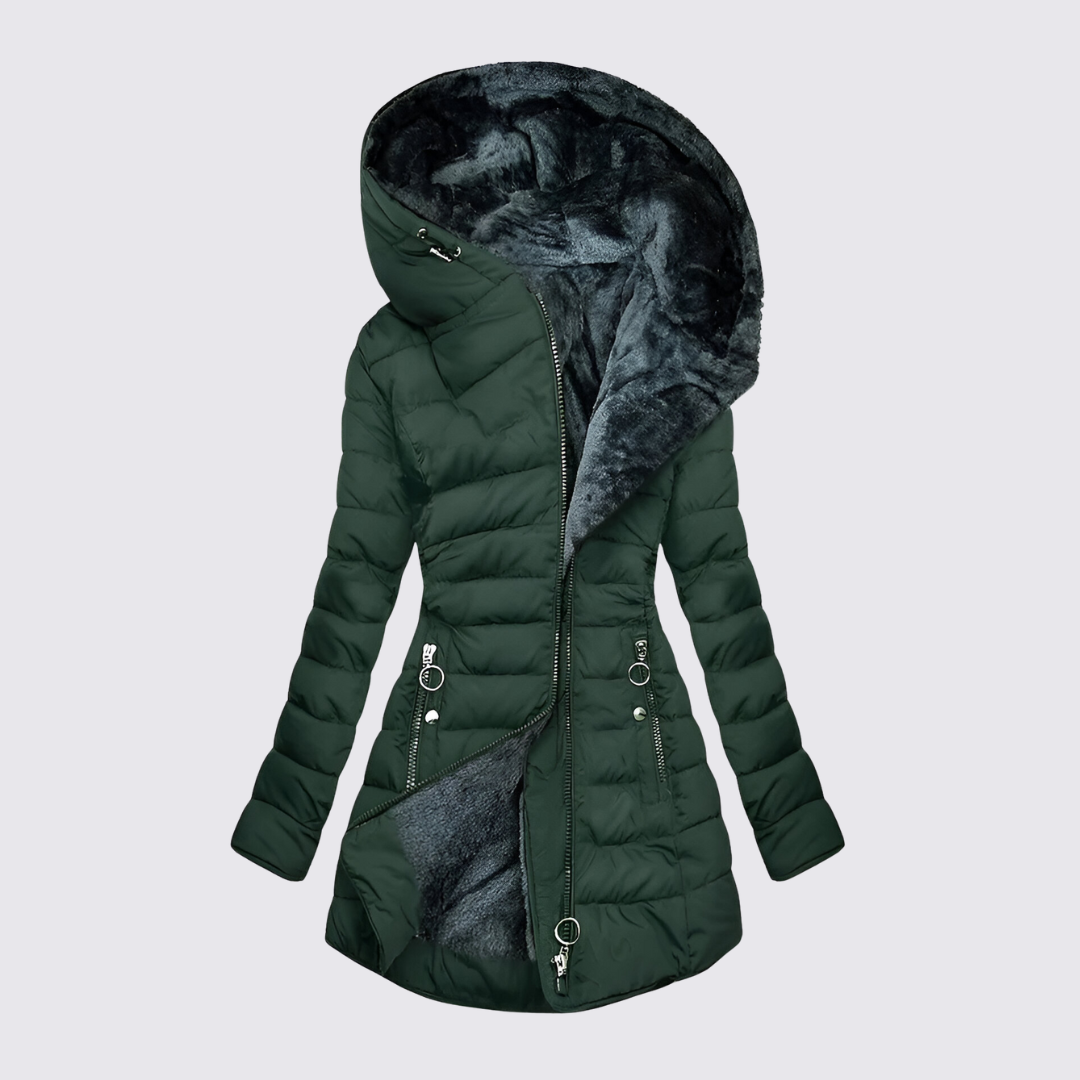 Damen Winterjacke mit Kapuze – Gefütterte Jacke – Lang Geschnitten
