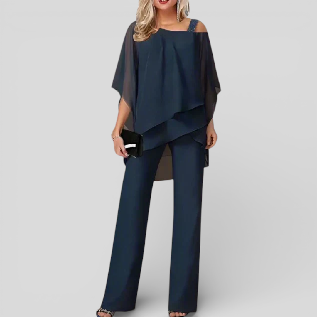 Damen Zweiteiler mit Lockerem Schnitt - Eleganter Zweiteiler - V-Ausschnitt